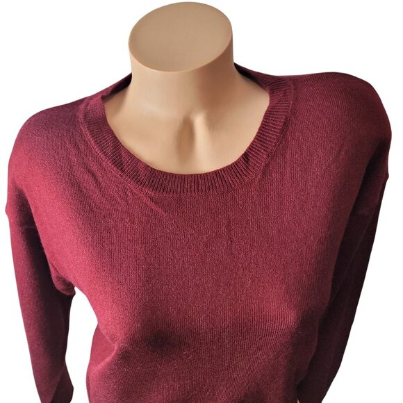Mine ~ Burgundy Zip Accent Oversized Knit Sweater With Curved Hem & Side Details - Picture 10 of 12